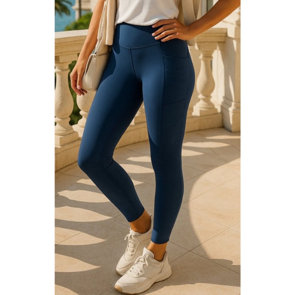 Laser Cut Pocket Blue Athleisurecore Leggings Coastal Gym Baddie Stretchy